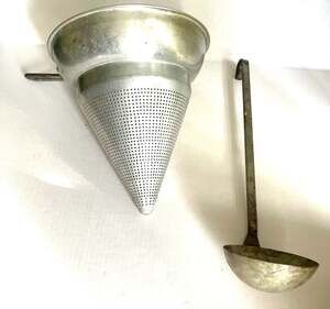 Vintage Wear-Ever Aluminum Cone Strainer and Matching Ladle Set